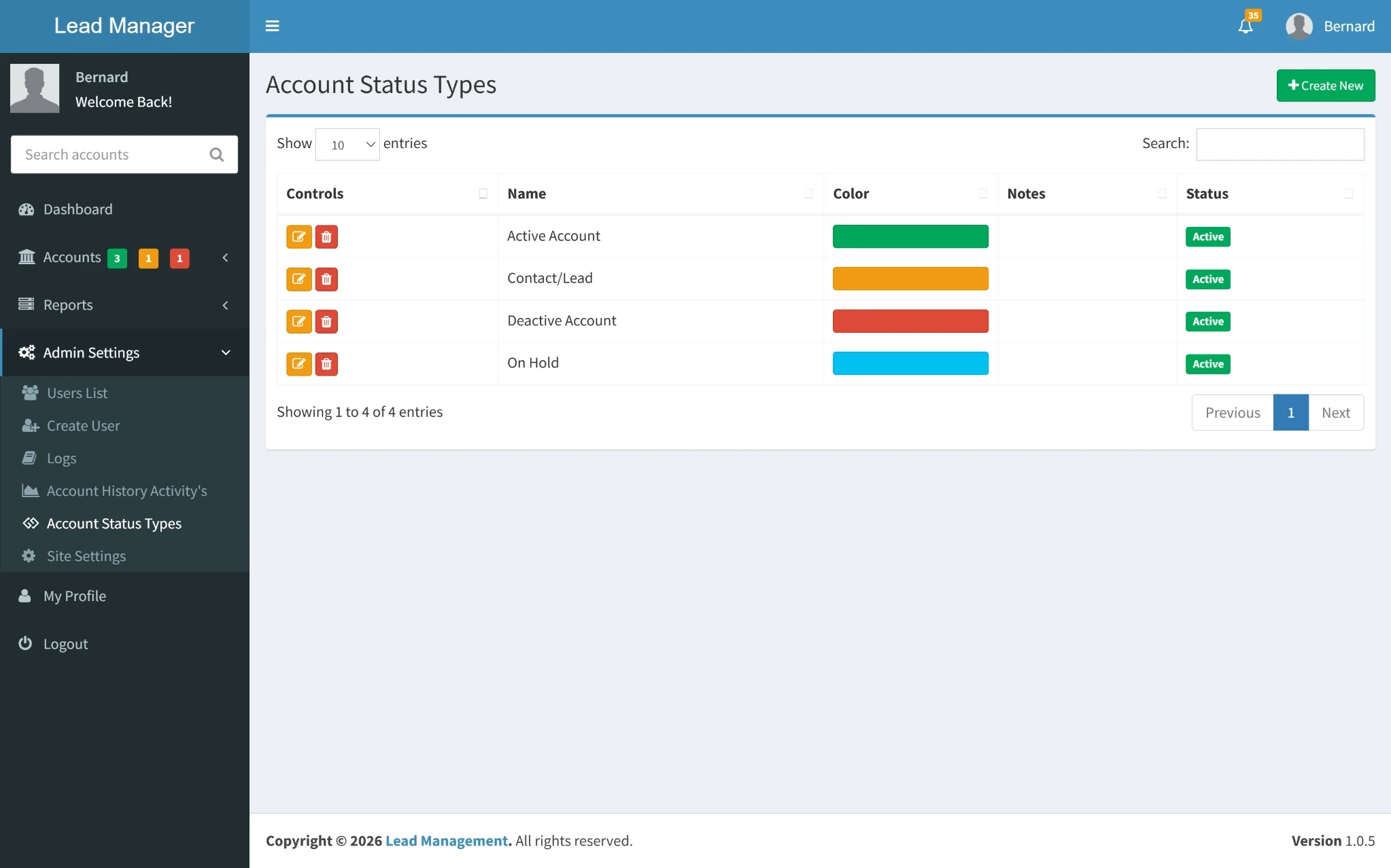 Account Status Configuration